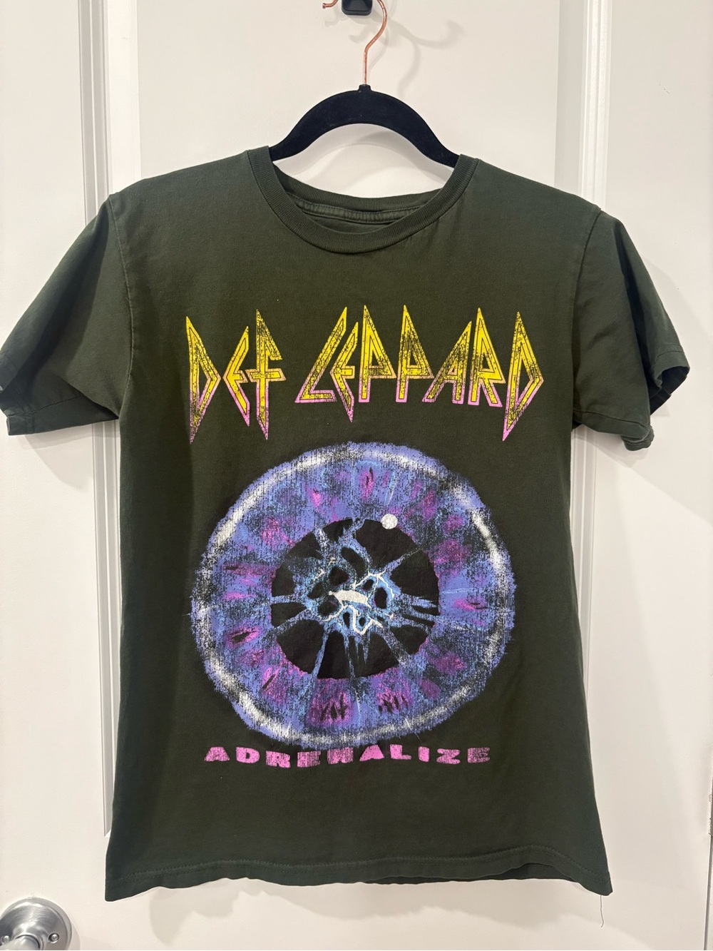 Def Leppard Adrenalize Graphic Tee - Olive with Purple/Yellow Print